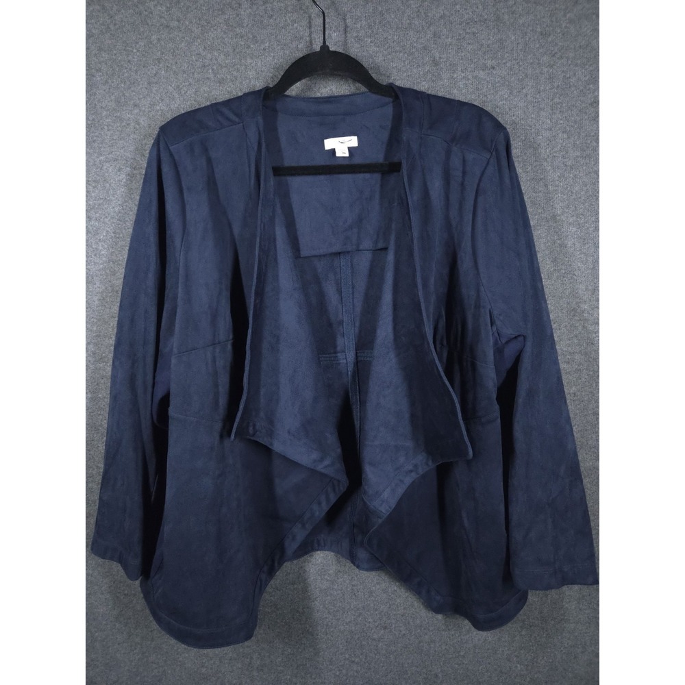 J.Jill Womens Faux Suede Open Front Jacket Navy Blue Size P XL Waterfall Drape‎